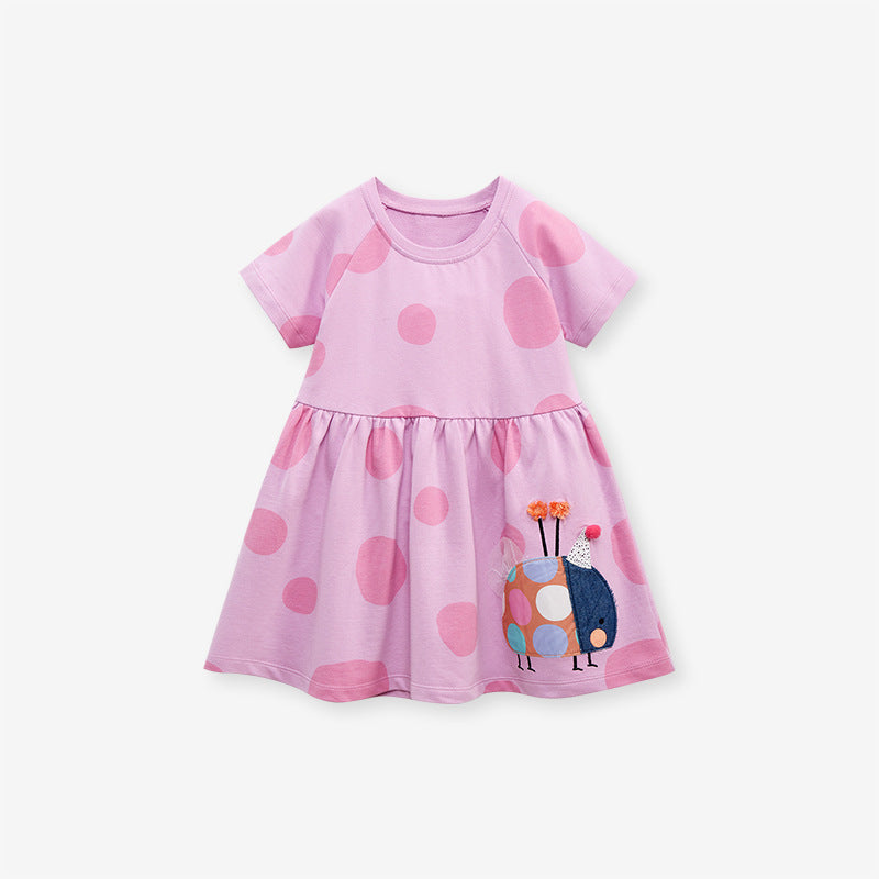 Spring And Summer Baby Girls Short Sleeves Polka Dots Ladybird Pattern Dress, MyKids-USA®, Baby & Toddler Dresses, MyKids-USA - - - - - - -