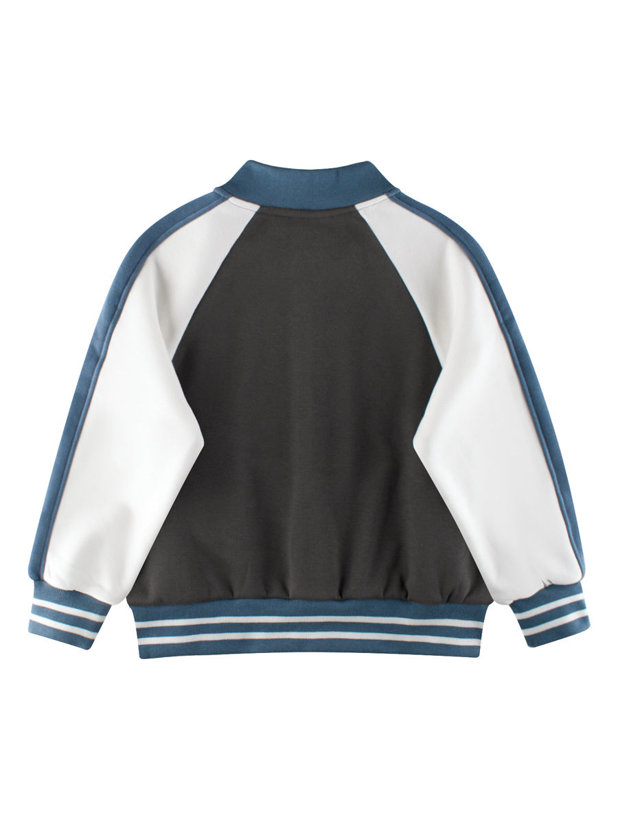 Boys and Girls Letters Pattern Contrast Design Color Patchwork Single Breasted Baseball Coat, MyKids-USA®, Baby & Toddler Outerwear, MyKids-USA - - - - - - -