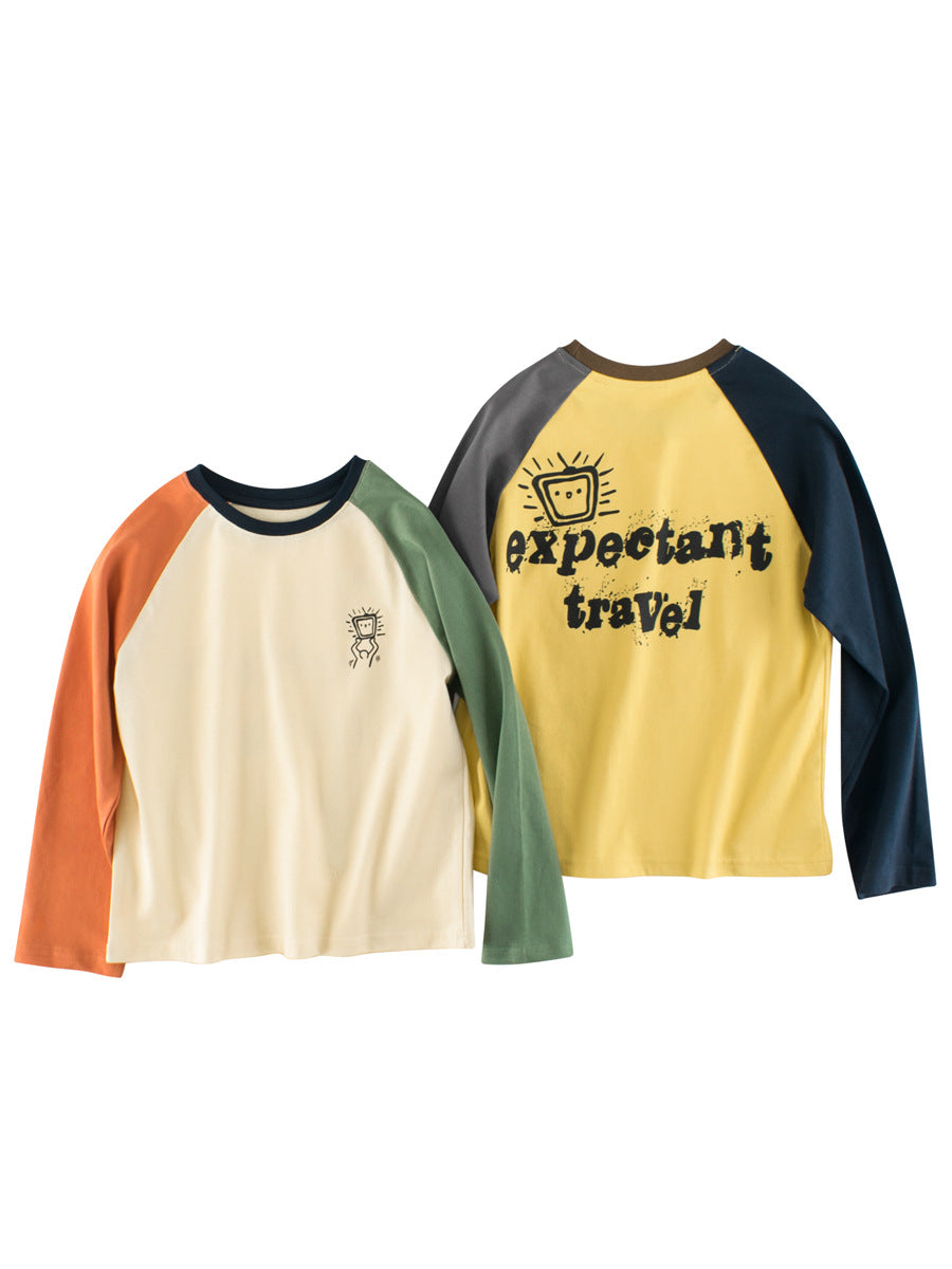 Spring Arrival Kids Cartoon and Letters Printed Crew Neck Long Sleeves Color Patchwork Top, MyKids-USA®, Baby & Toddler Outerwear, MyKids-USA - - - - - - -