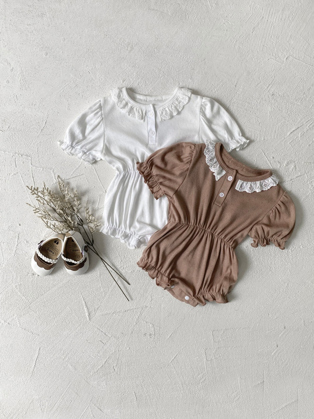 Summer Arrival Baby Girls Geometric Pattern Collar Short Sleeves Hollow Out Design Onesies, MyKids-USA®, Baby One-Pieces, MyKids-USA - - - - - - -