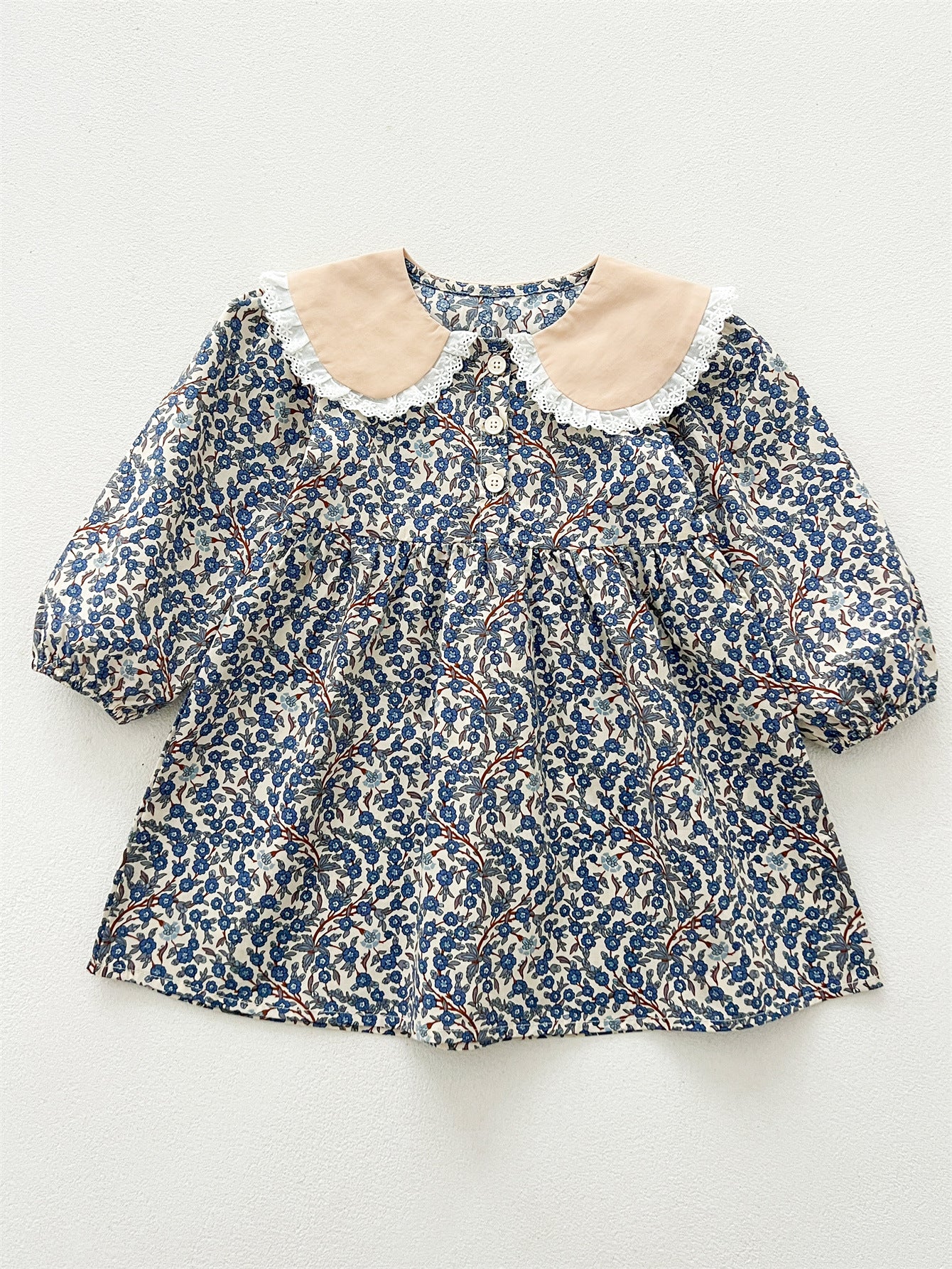 Spring and Autumn Vintage Floral Print Long-sleeved Dress with Lace Collar for Stylish Girls, MyKids-USA®, Baby & Toddler Dresses, MyKids-USA - - - - - - -