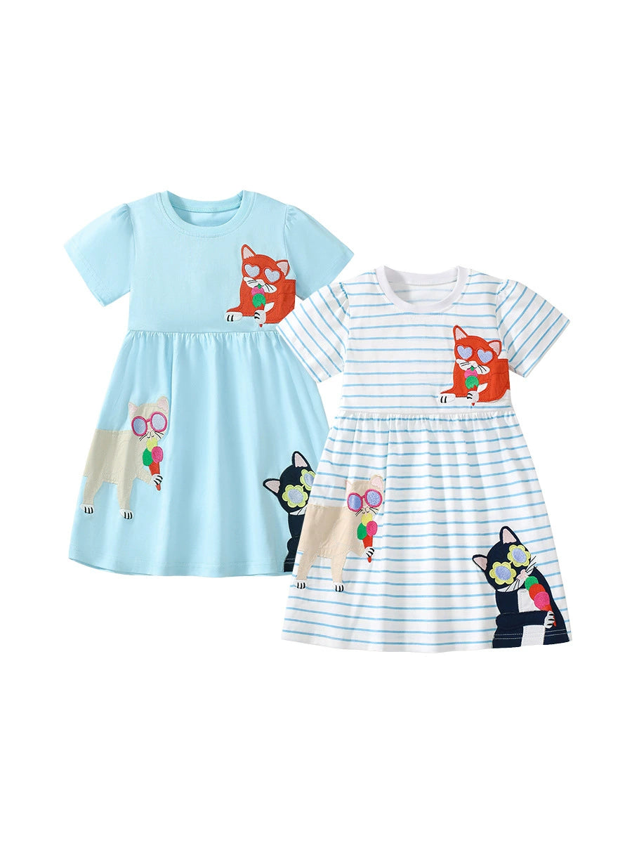 Summer Pure Cotton Animals Cartoon Pattern Short Sleeves Dress for Stylish Girls, MyKids-USA®, Baby & Toddler Dresses, MyKids-USA - - - - - - -