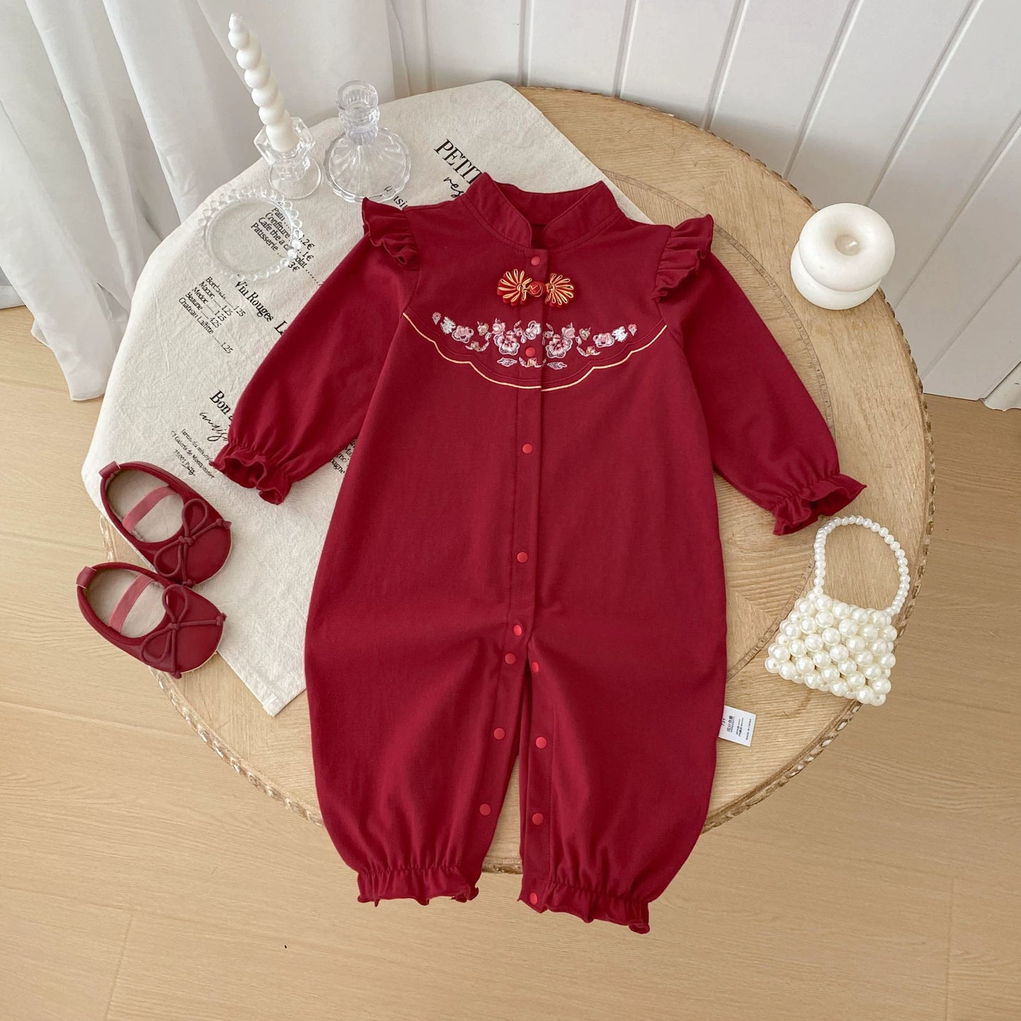 Autumn Arrival Baby Girls Long Sleeves Flowers Embroidered Pattern Single Breasted Rompers, MyKids-USA®, Baby One-Pieces, MyKids-USA - - - - - - -