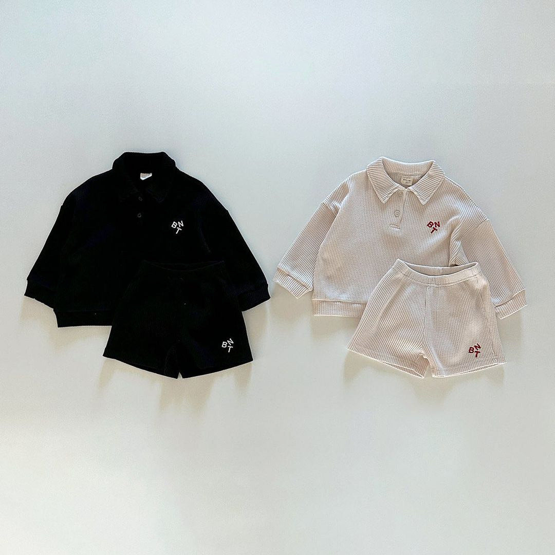 MyKids-USA® Spring and Autumn Baby Kids Unisex Long Sleeves Letters Pattern Polo Top and Shorts Clothing Set