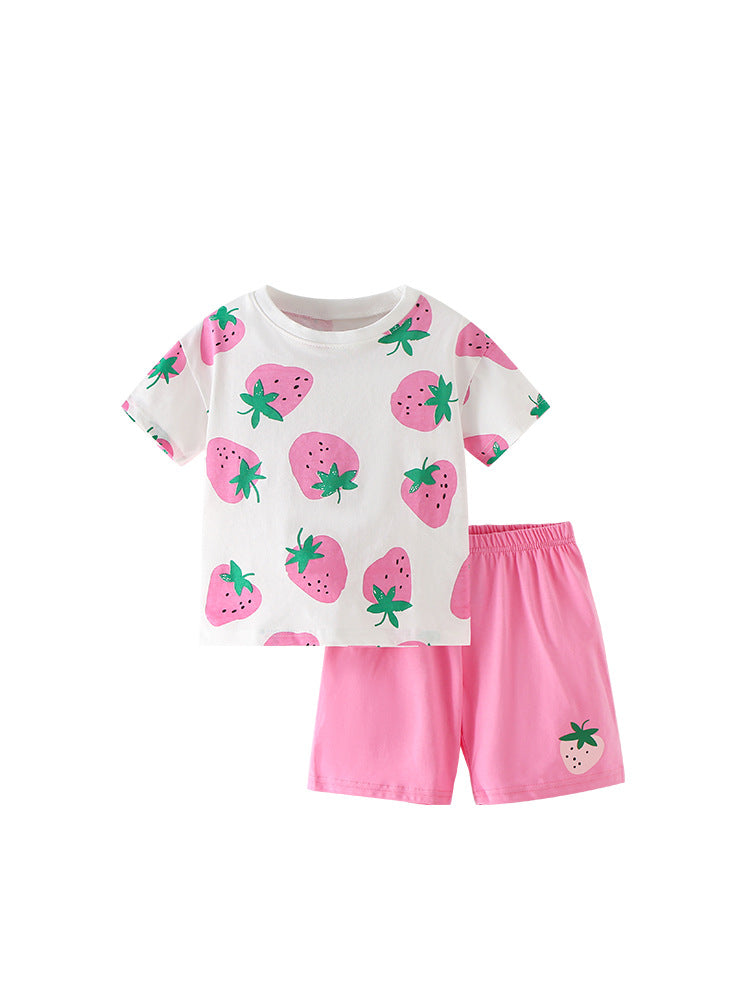 Summer Baby Kids Strawberry Fruits Pattern T-shirt and Shorts Clothing Set for Girls, MyKids-USA®, Baby & Toddler Outfits, MyKids-USA - - - - - - -