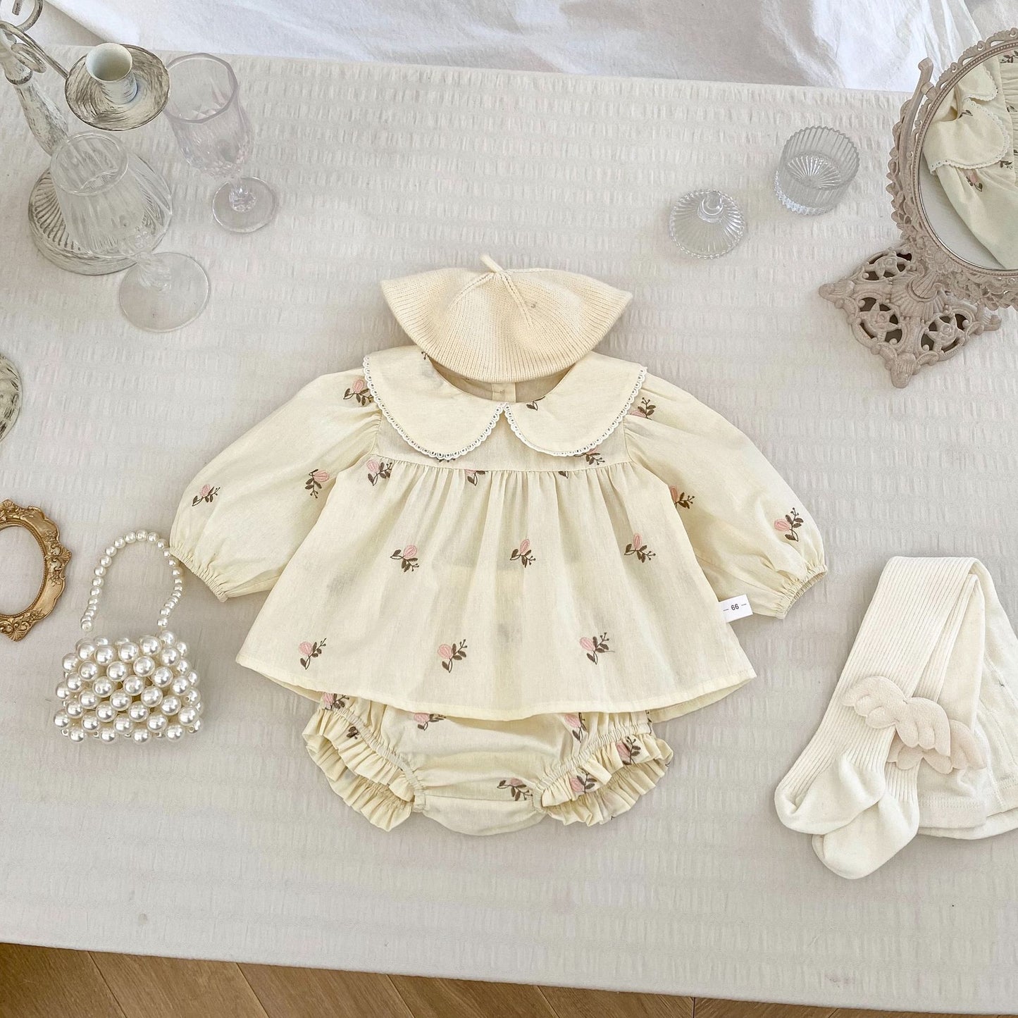 Arrival Spring Baby Kids Girls Long Sleeves Floral Print Rompers and Dress Clothing Sets – Princess Sister Matching Set, MyKids-USA®, Baby One-Pieces, MyKids-USA - Size/Age - 66 (3-6M) - Color - Apricot - - - TR2410111622-A