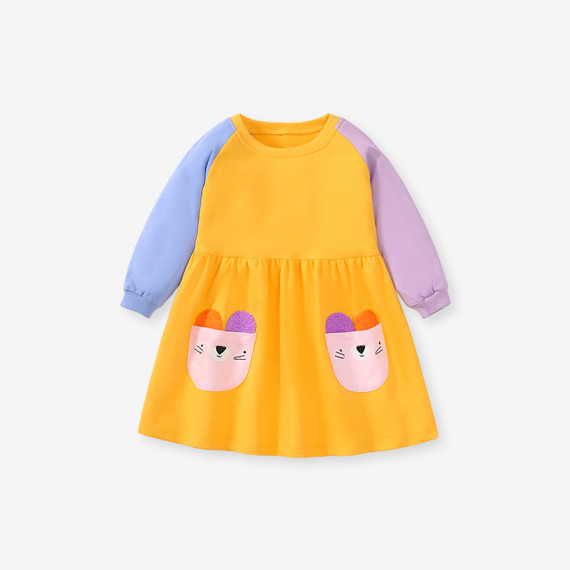 Color Contrast Design Cute Autumn Hoodie Dress, MyKids-USA®, Baby & Toddler Dresses, MyKids-USA - - - - - - -