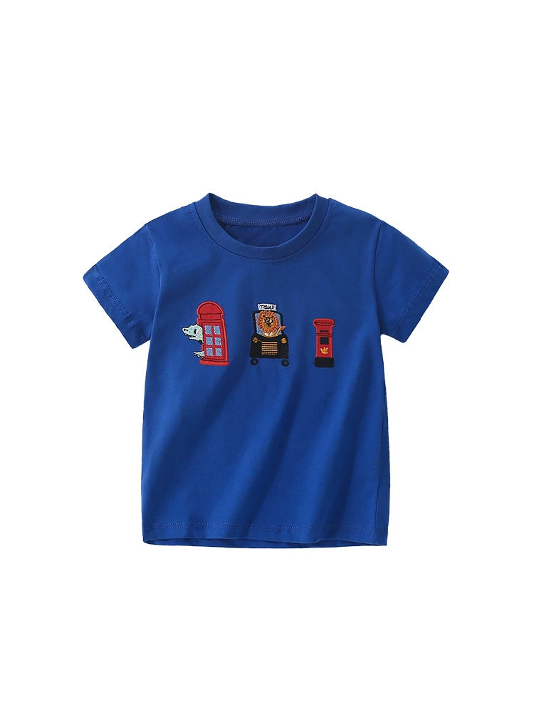 Summer Boys’ English Elements and Animals Cartoon Pattern T-shirt in European and American Style, MyKids-USA®, T-Shirts, MyKids-USA - - - - - - -