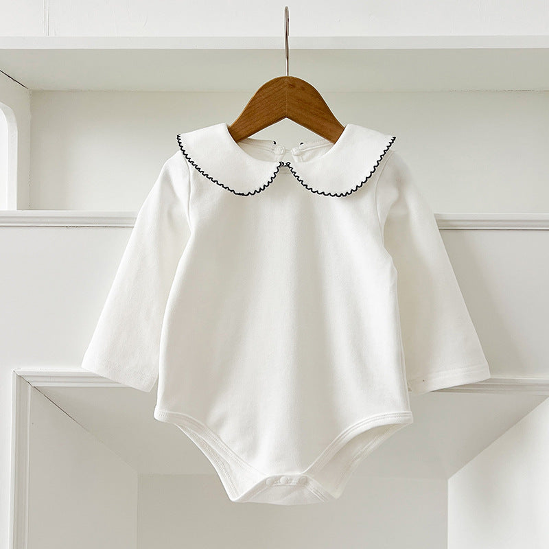 Spring Arrival Baby Girls Long Sleeves Peter Pan Collar Simple Onesies, MyKids-USA®, Baby One-Pieces, MyKids-USA - Size/Age - 66 (3-6M) - Color - White - - - TR2412281510