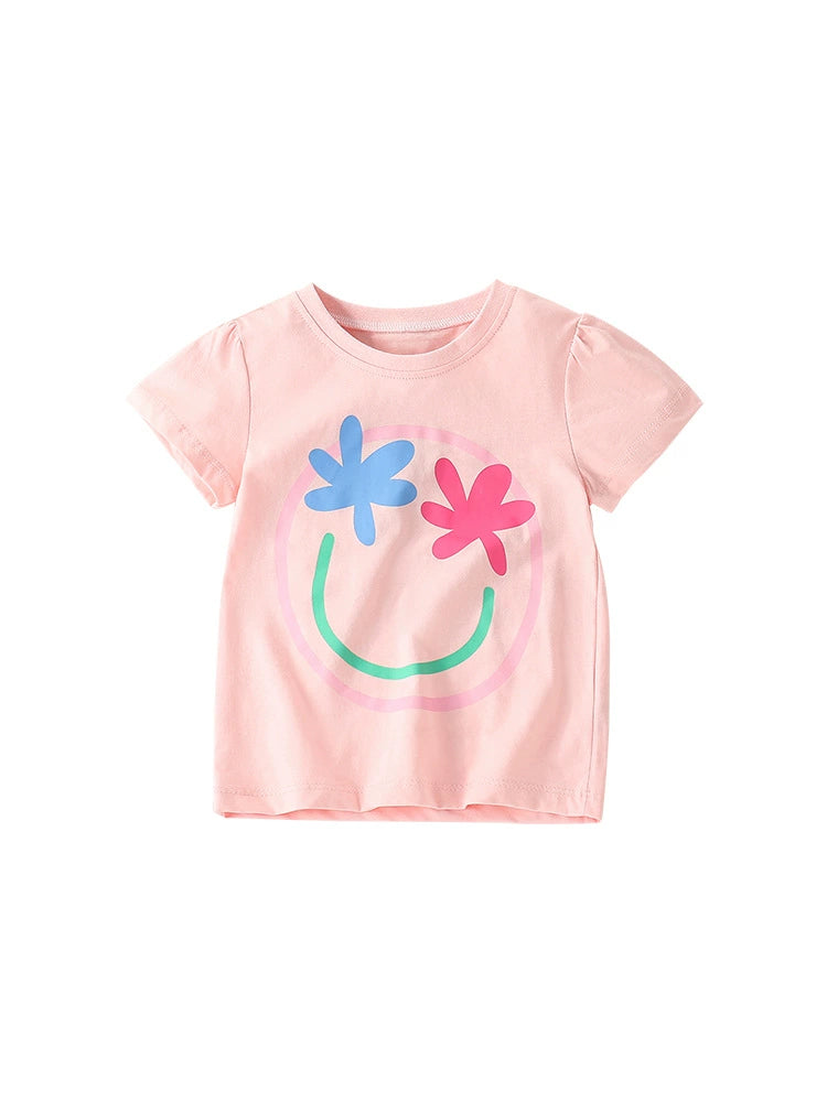 Summer Arrival Girls’ Flowers and Smiling Face Pattern Short Sleeves T-shirt in European and American Style, MyKids-USA®, Baby & Toddler Tops, MyKids-USA - - - - - - -