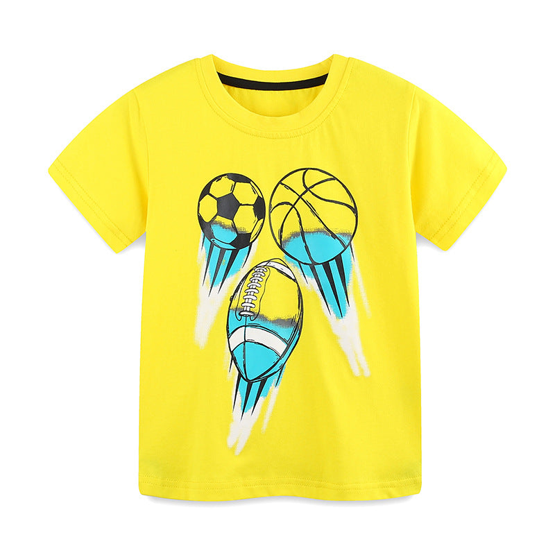 Summer Boys’ Sports Cartoon Pattern T-shirt in European and American Style, MyKids-USA®, Baby & Toddler Tops, MyKids-USA - - - - - - -