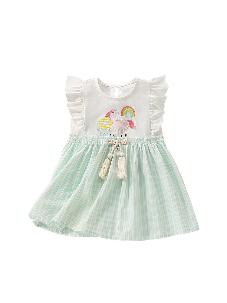 Summer Arrival Cartoon Animals and Rainbow Pattern Fly Sleevels Dress for Stylish Girls, MyKids-USA®, Baby & Toddler Dresses, MyKids-USA - - - - - - -