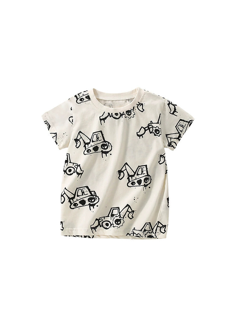 Summer Arrival Boys’ Bulldozer Cartoon Pattern T-shirt in European and American Style, MyKids-USA®, T-Shirts, MyKids-USA - - - - - - -