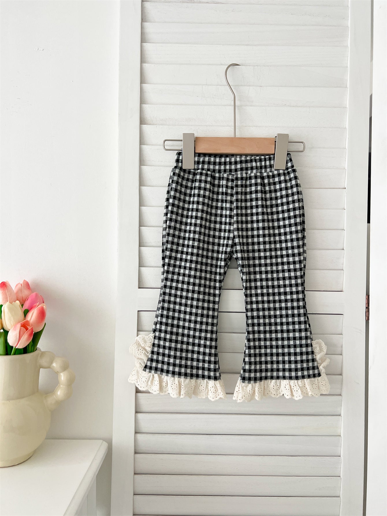 Arrival Autumn Baby Kids Girls Cheap Plaid Trousers Pants with Lace Trim, MyKids-USA®, Baby & Toddler Bottoms, MyKids-USA - - - - - - -