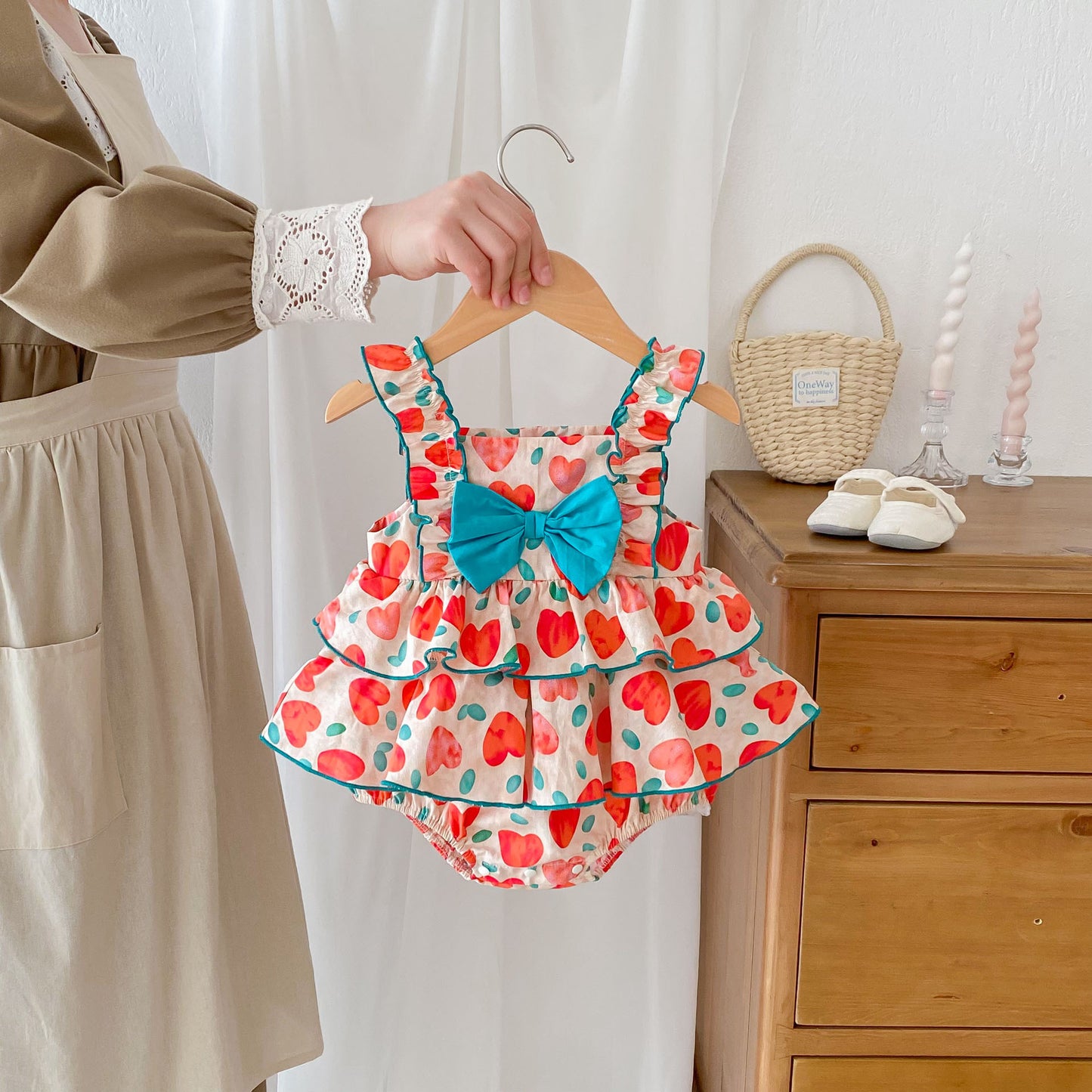 Arrival Summer Baby Kids Girls Heart Pattern Sleeveless Big Bow Strap Onesies, MyKids-USA®, Baby One-Pieces, MyKids-USA - - - - - - -