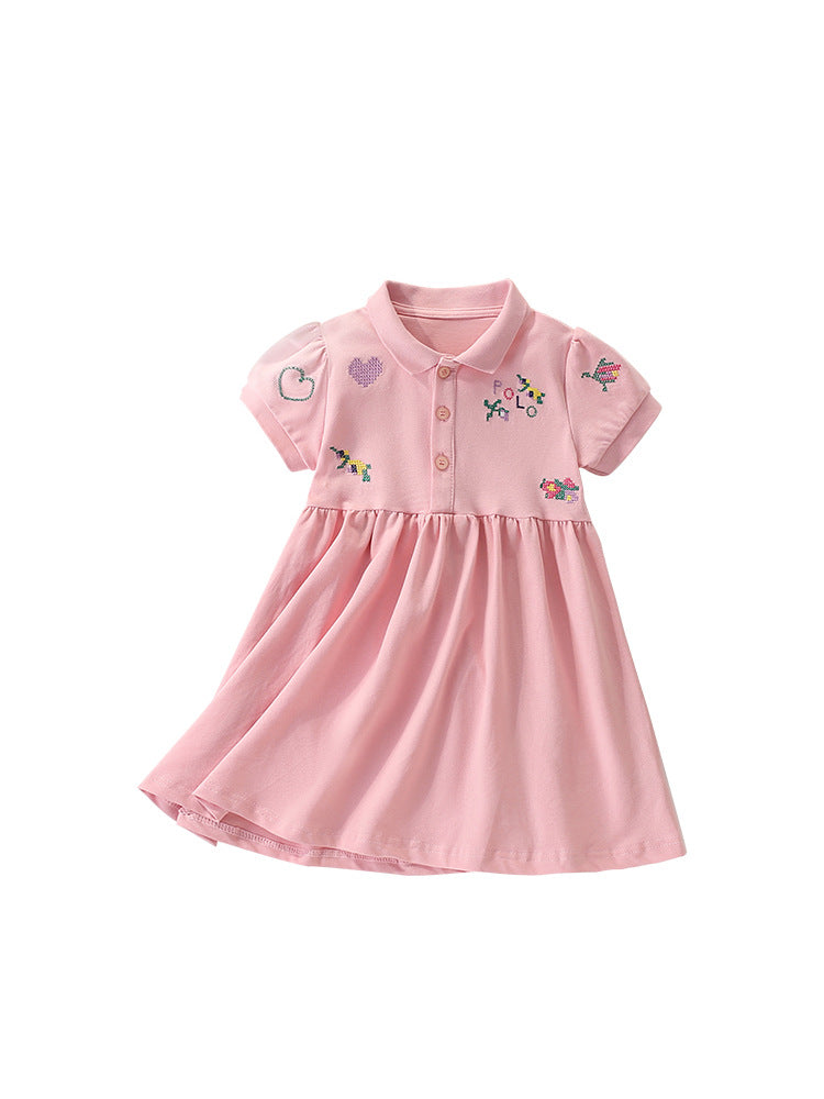 Summer Arrival Flowers and Hearts Pattern Short Sleeves Turn-down Collar Dress for Stylish Girls, MyKids-USA®, Baby & Toddler Dresses, MyKids-USA - - - - - - -