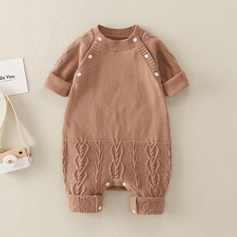 Brown Solid Color Knitted Quality Soft Romper, MyKids-USA®, Baby One-Pieces, MyKids-USA - - - - - - -