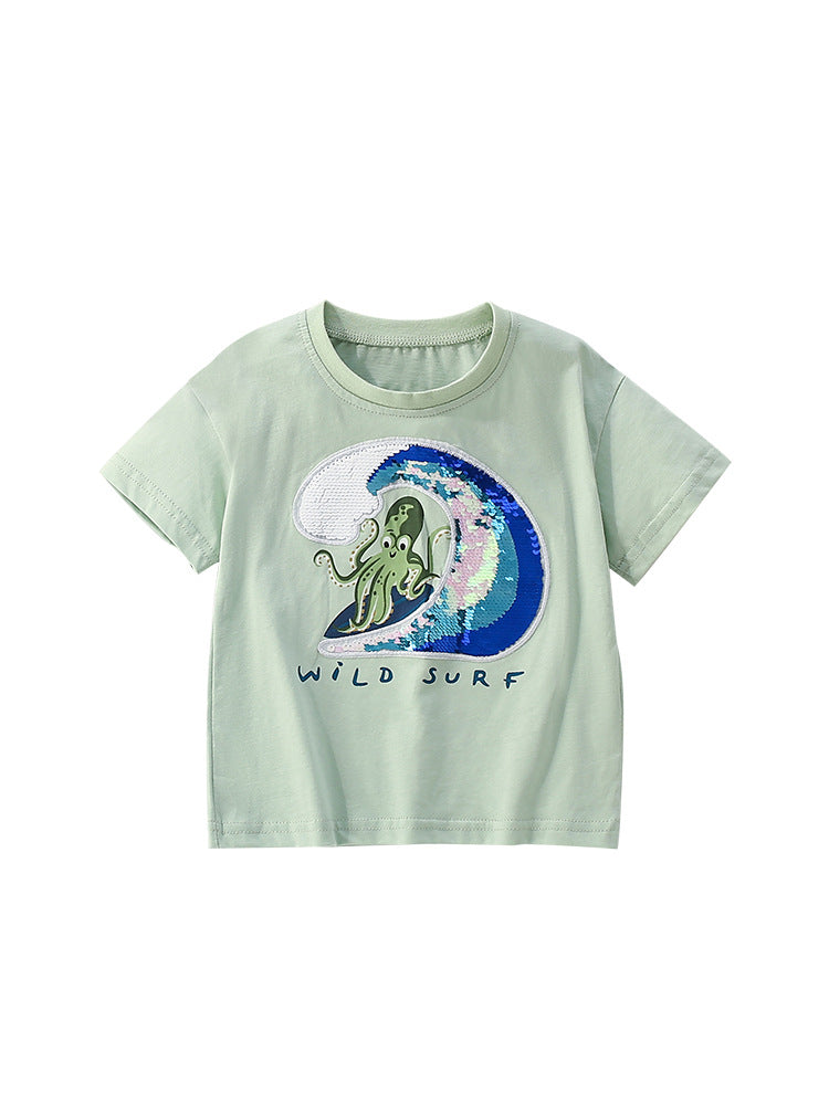 Summer Boys’ Octopus Cartoon Pattern T-shirt in European and American Style, MyKids-USA®, Baby & Toddler Tops, MyKids-USA - - - - - - -