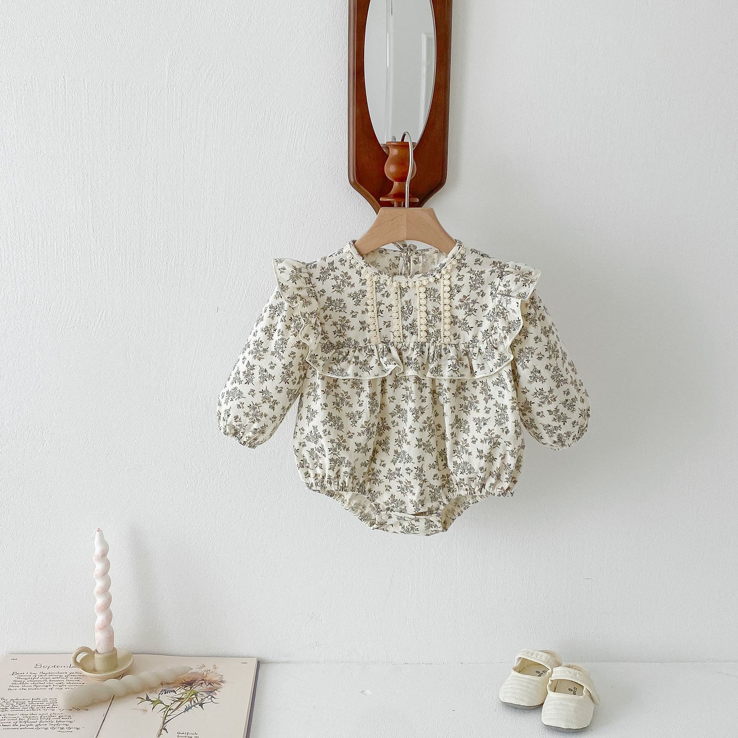 Spring Arrival Baby Flowers Print Long Sleeves Vintage Onesie For Girls, MyKids-USA®, Baby One-Pieces, MyKids-USA - - - - - - -