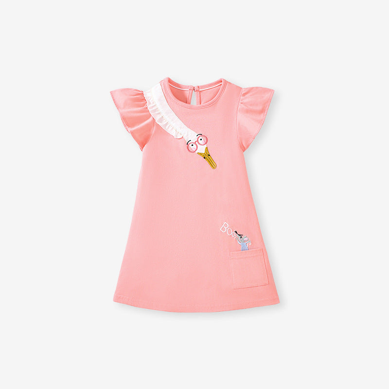 Summer Arrival Cute Goose Cartoon Pattern Short Sleeves Dress for Stylish Girls 140 (8-10Y) / Pink Summer Arrival Cute Goose Cartoon Pattern Short Sleeves Dress for Stylish Girls 140 (8-10Y) / Pink
