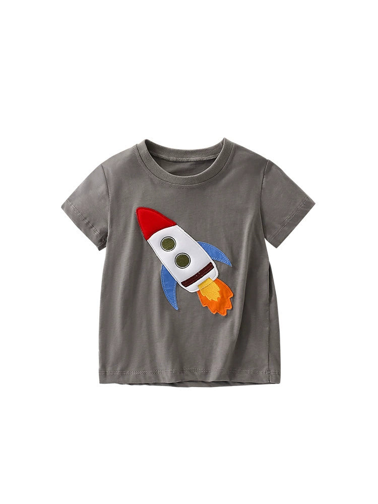 Summer Arrival Boys’ Rocket Cartoon Pattern T-shirt in European and American Style, MyKids-USA®, Baby & Toddler Tops, MyKids-USA - - - - - - -