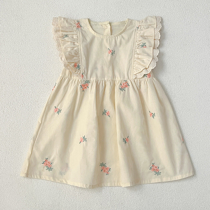 Design Summer Baby Kids Girls Floral Pattern Embroidery Sleeveless Crew Neck Onesies And Girls’ Dress – Princess Sister Matching Set, MyKids-USA®, Baby & Toddler Outfits, MyKids-USA - Size/Age - 66 (3-6M) - Color - Apricot - - - TR2405121106-A