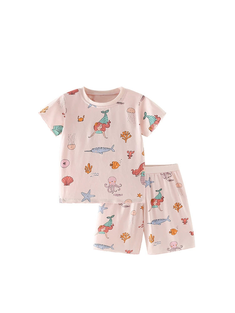 Summer Baby Kids Marine Mermaid and Animals Pattern T-shirt and Shorts Clothing Set for Girls, MyKids-USA®, Baby & Toddler Outfits, MyKids-USA - - - - - - -