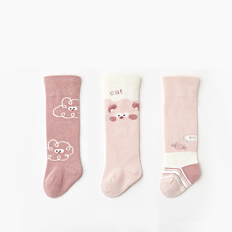 Autumn and Spring Baby Boys and Girls Cute Cartoon Pattern Socks 1 Lot=3-Pair Set, MyKids-USA®, Baby & Toddler Socks & Tights, MyKids-USA - Size/Age - XS (0-6M) - Color - Pink - - - TR2601241623-G.