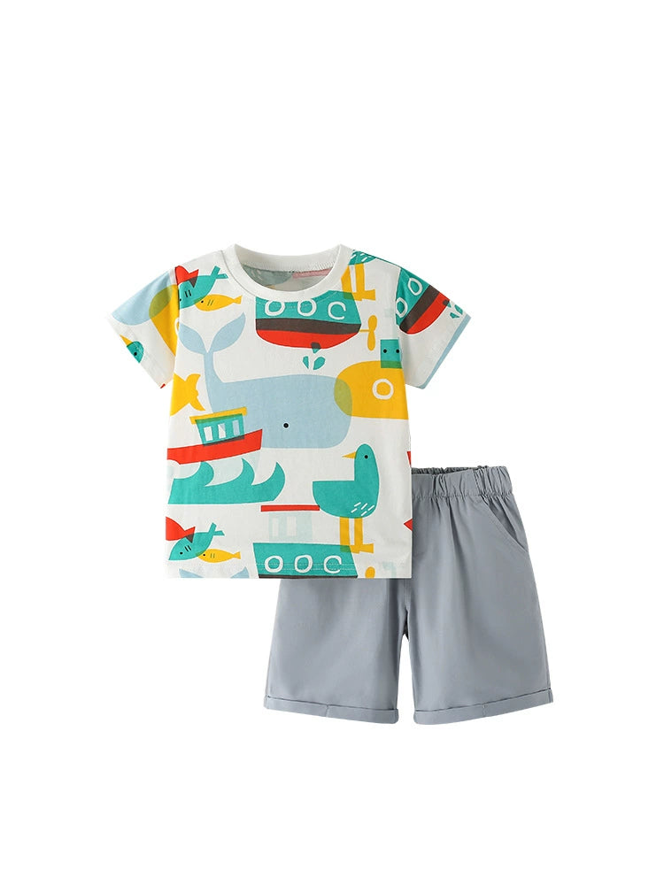 Summer Baby Kids Fish Cartoon Pattern T-shirt and Shorts Clothing Set for Boys, MyKids-USA®, Baby & Toddler Outfits, MyKids-USA - - - - - - -