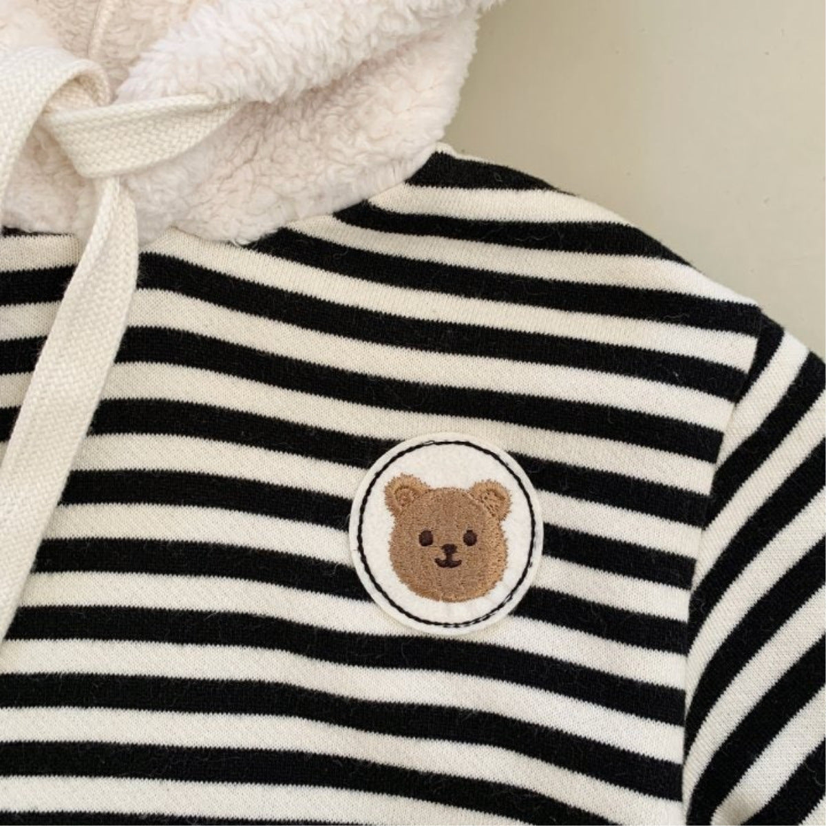 Arrival Winter and Spring Baby Unisex Striped and Teddy Bear Pattern Onesies with Fluffy Hood, MyKids-USA®, Baby One-Pieces, MyKids-USA - - - - - - - .