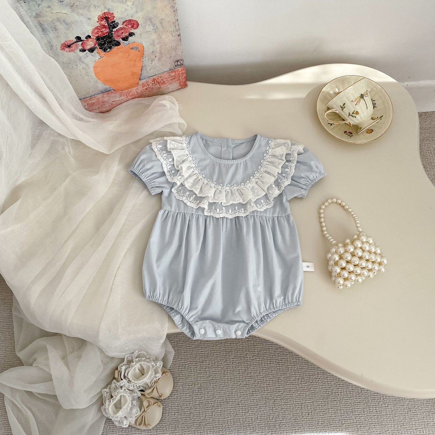 Summer Arrival Baby Girls Short Sleeves Lace Trim Crew Neck Bodysuit, MyKids-USA®, Bodysuits, MyKids-USA - - - - - - - .