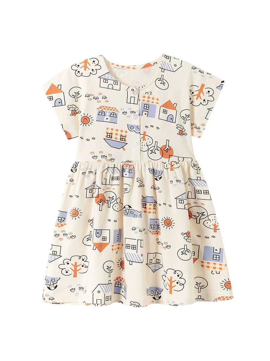 Summer Arrival Cartoon Pattern Crew Neck Short Sleeves Dress for Stylish Girls, MyKids-USA®, Baby & Children's Dresses, MyKids-USA - - - - - - - .
