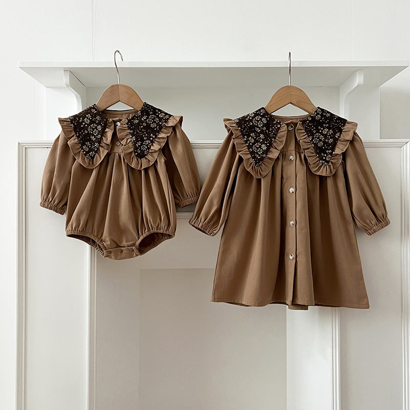 Arrival Autumn Vintage Flowers Pattern Embroidery Collar Baby Kids Girls Onesies and Dress – Princess Sister Matching Set, MyKids-USA®, Baby & Toddler Outfits, MyKids-USA - - - - - - -