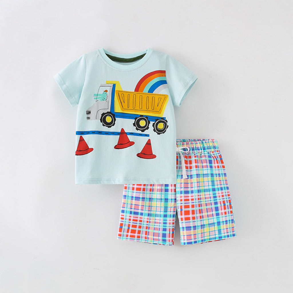 Baby Boy Car Print Pattern Blue Crewneck Summer Clothing Sets, MyKids-USA®, Baby & Toddler Outfits, MyKids-USA - - - - - - -