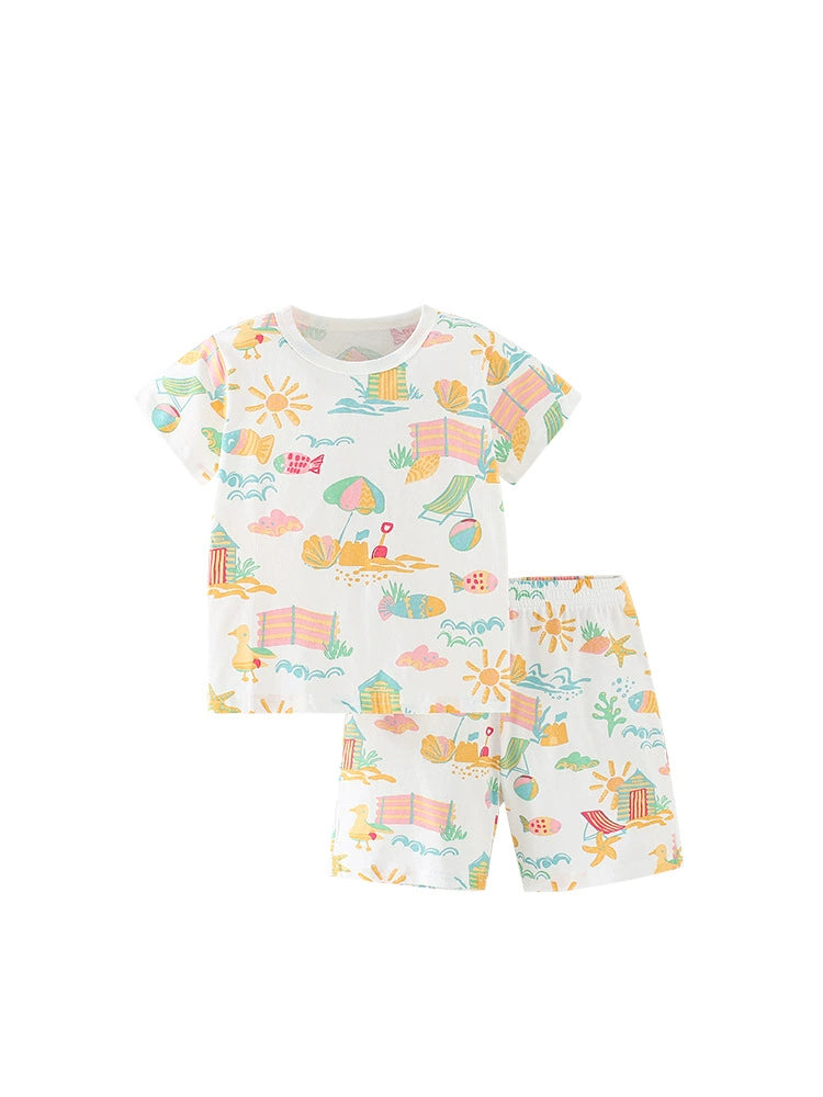 Summer Baby Kids Good Weather Cartoon Pattern T-shirt and Pink Shorts Clothing Set for Girls, MyKids-USA®, Baby & Toddler Outfits, MyKids-USA - - - - - - -