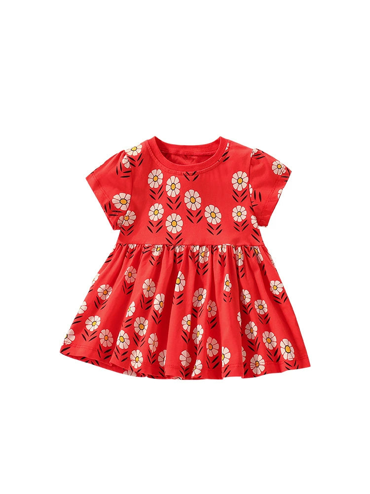 Summer Arrival Flowers Pattern Short Sleeves Crew Neck Dress for Stylish Girls, MyKids-USA®, Baby & Toddler Dresses, MyKids-USA - - - - - - -