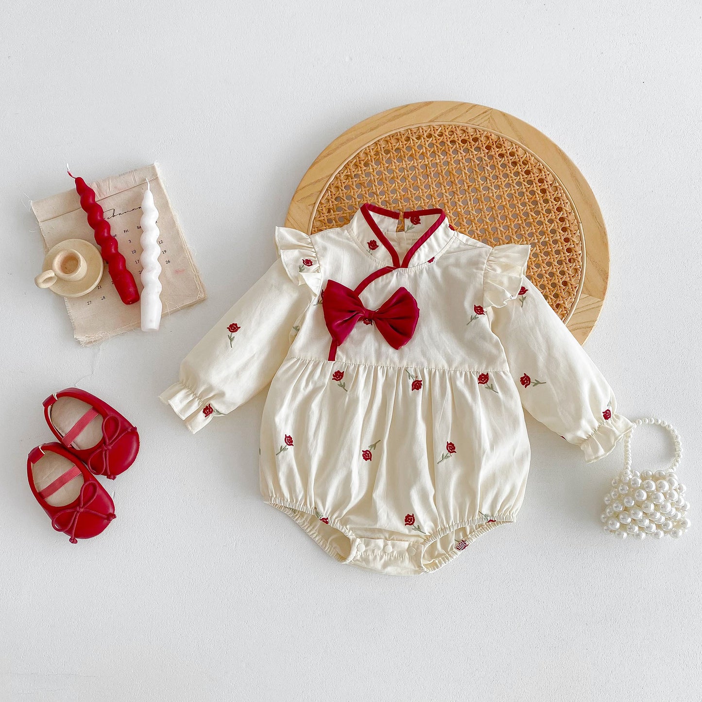 Spring Baby Girls Long Sleeves Floral Rose Print Onesie, MyKids-USA®, Baby One-Pieces, MyKids-USA - - - - - - -