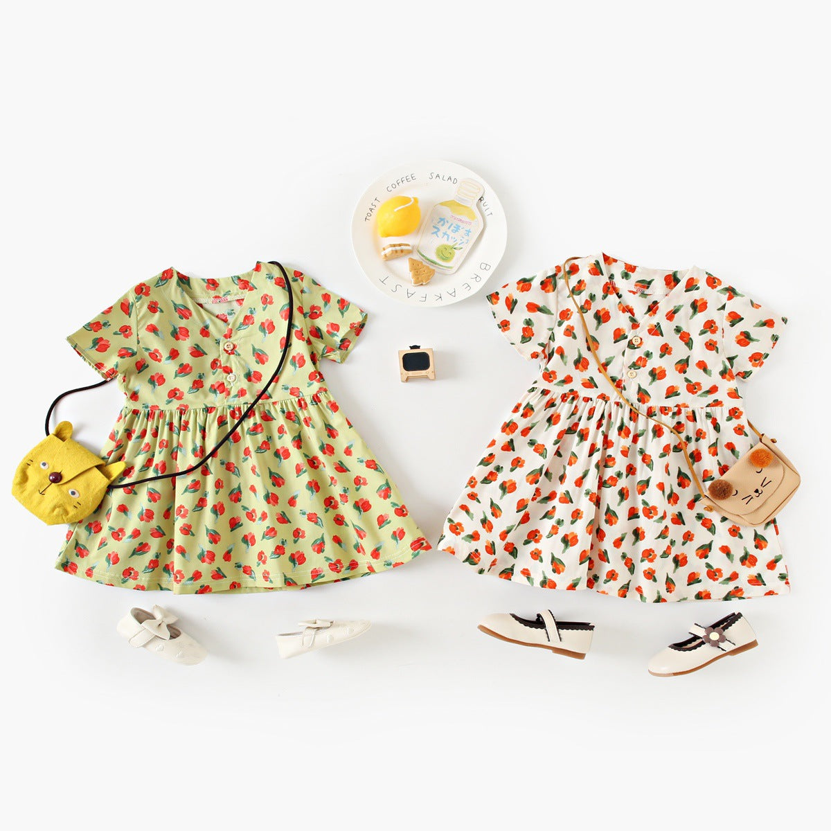 Summer Arrival Baby Girls Elegant Floral Pattern Short Sleeves V Neck MyKids-USA Summer Arrival Baby Girls Elegant Floral Pattern Short Sleeves V Neck MyKids-USA
