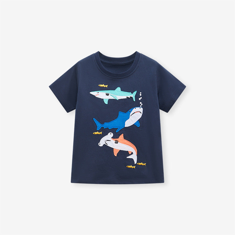 Round Neck Sharks Cartoon Boys’ T-Shirt In European And American Style For Summer, MyKids-USA®, Baby & Toddler Tops, MyKids-USA - - - - - - -