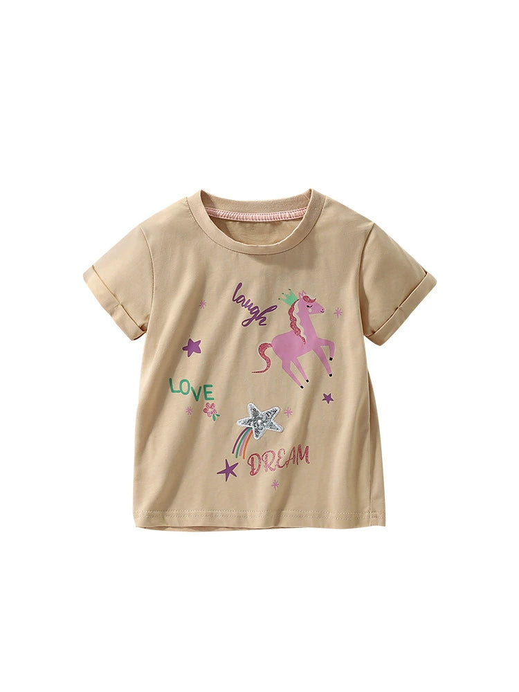 Summer Kids’ Cartoon Horse and Letters Pattern T-shirt in European and American Style, MyKids-USA®, Baby & Toddler Tops, MyKids-USA - - - - - - -
