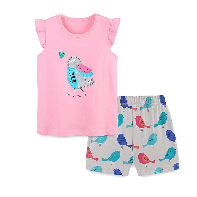 Summer Baby Kids Cute Birds Cartoon Pattern Vest and Shorts Clothing Set for Girls, MyKids-USA®, Baby & Toddler Outfits, MyKids-USA - - - - - - -