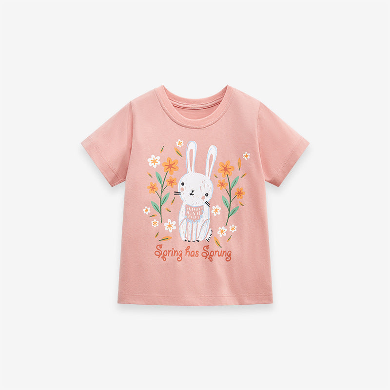 Round Neck Rabbit Cartoon Girls’ T-Shirt In European And American Style For Summer, MyKids-USA®, Baby & Toddler Tops, MyKids-USA - - - - - - -