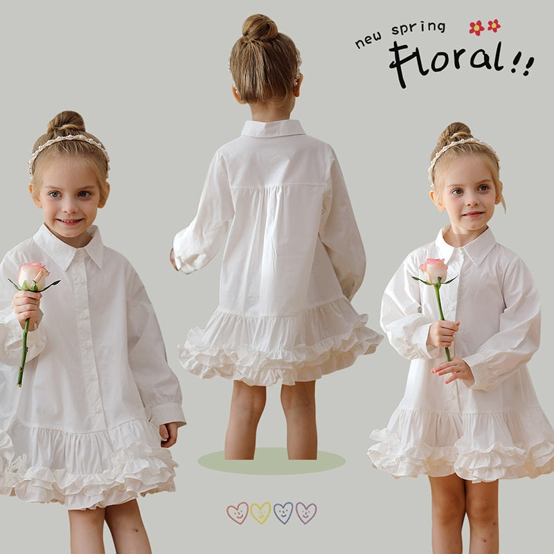 Spring and Autumn Solid Color Single Breasted Long-sleeved Dress for Stylish Girls, MyKids-USA®, Baby & Toddler Dresses, MyKids-USA - - - - - - -