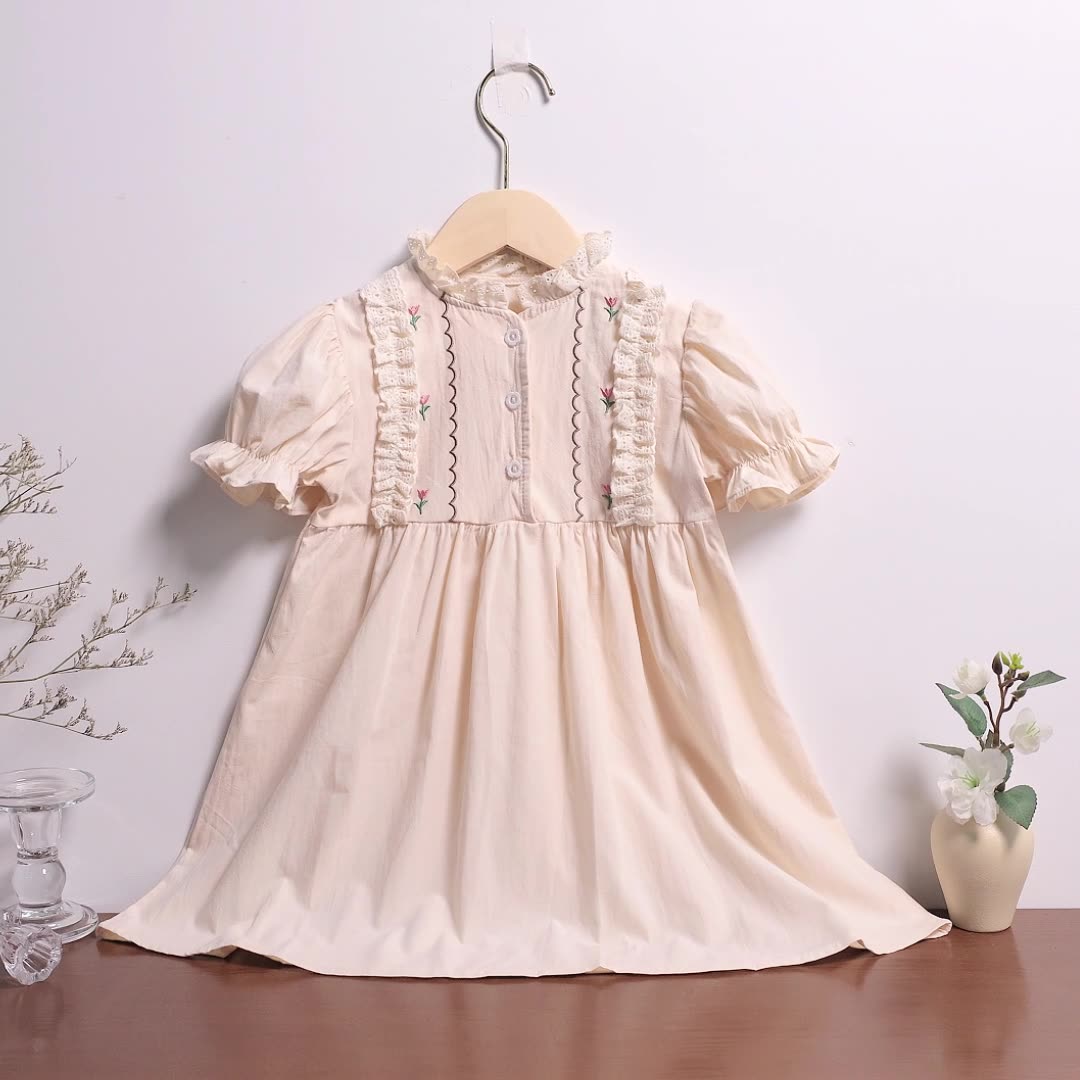 Summer Baby Kids Girls Short Sleeves Lace and Flowers Embroidered Pattern Dress, MyKids-USA®, Baby & Toddler Dresses, MyKids-USA - - - - - - -