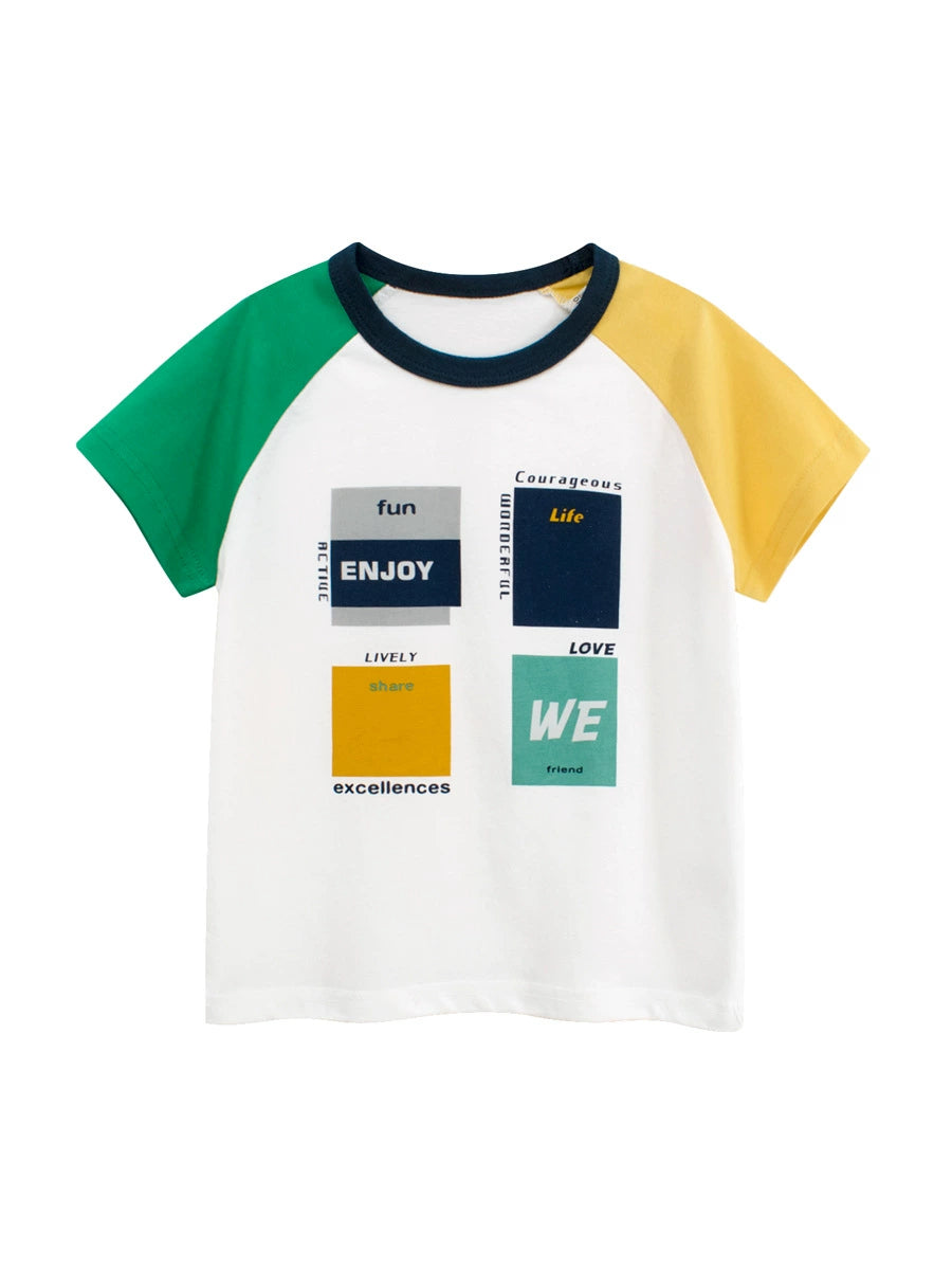 Summer Boys’ Letters and Geometric Pattern T-shirt in European and American Style, MyKids-USA®, Baby & Toddler Tops, MyKids-USA - - - - - - -