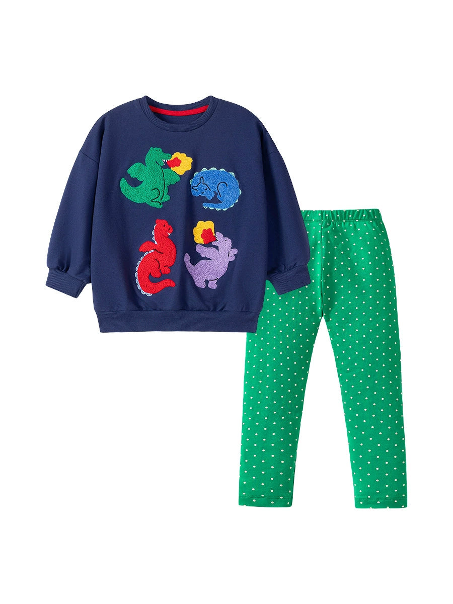 Spring and Autumn Girls Dragons Cartoon Pattern Long Sleeves Sweatshirt and Dots Pattern Pants Clothing Set, MyKids-USA®, Baby & Toddler Outfits, MyKids-USA - - - - - - -