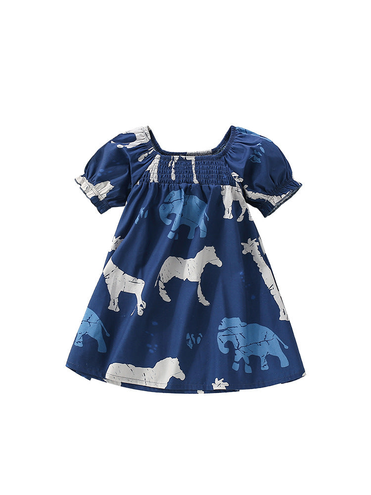 Summer Arrival Animals Pattern Short Sleeves Square Neck Dress for Stylish Girls, MyKids-USA®, Baby & Toddler Dresses, MyKids-USA - - - - - - -