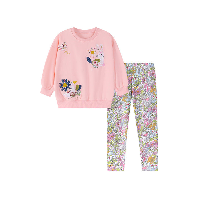 Spring and Autumn Girls Flowers and Animals Cartoon Pattern Long Sleeves Sweatshirt and Floral Pants Clothing Set, MyKids-USA®, Baby & Toddler Outfits, MyKids-USA - - - - - - -
