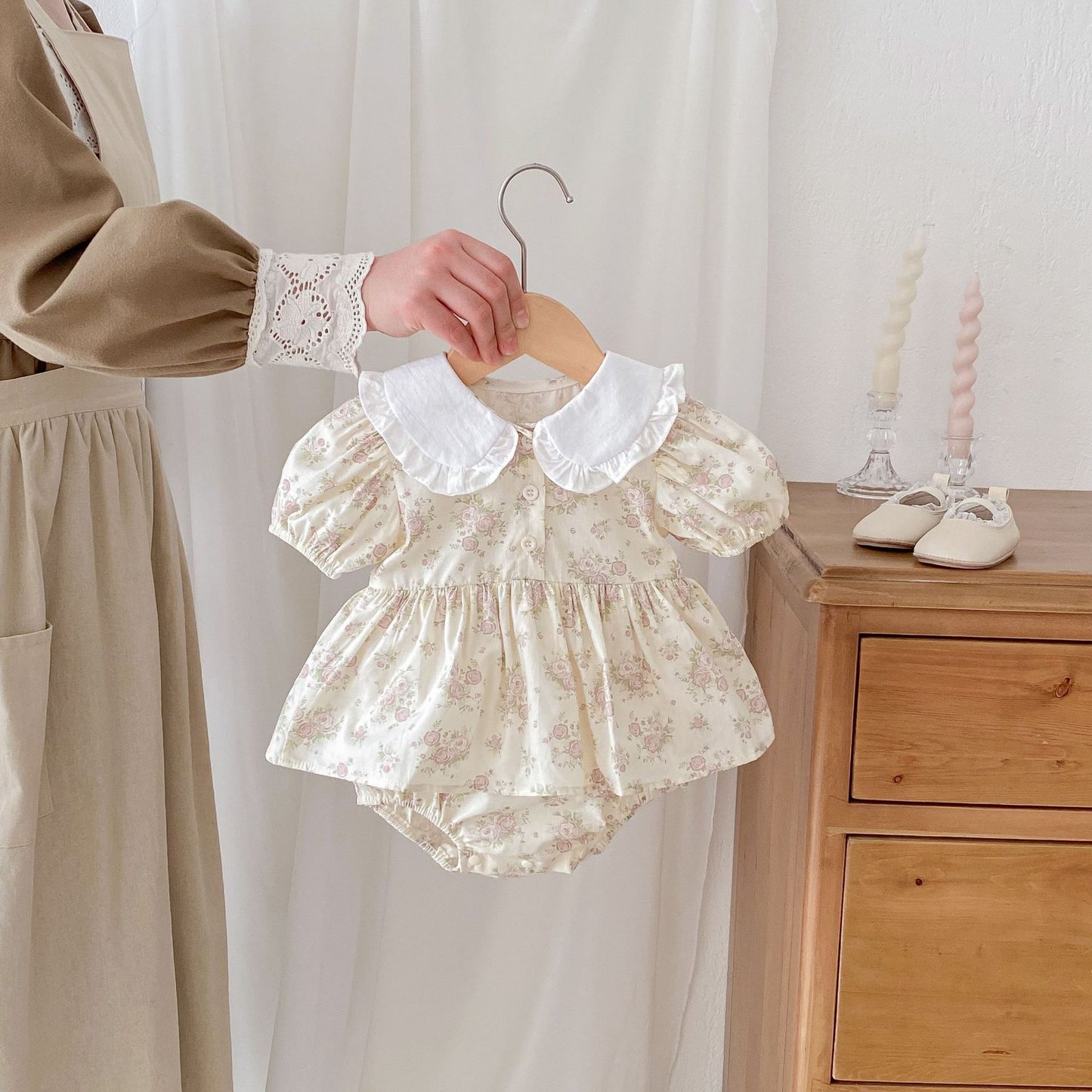 Summer Arrival Baby Girls Short Sleeves Flowers Pattern Peter Pan Collar Onesies Dress, MyKids-USA®, Baby & Toddler Dresses, MyKids-USA - - - - - - -