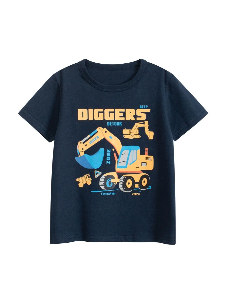 Summer Boys’ Digger Cartoon and Letters Pattern T-shirt in European and American Style, MyKids-USA®, Baby & Toddler Tops, MyKids-USA - - - - - - -